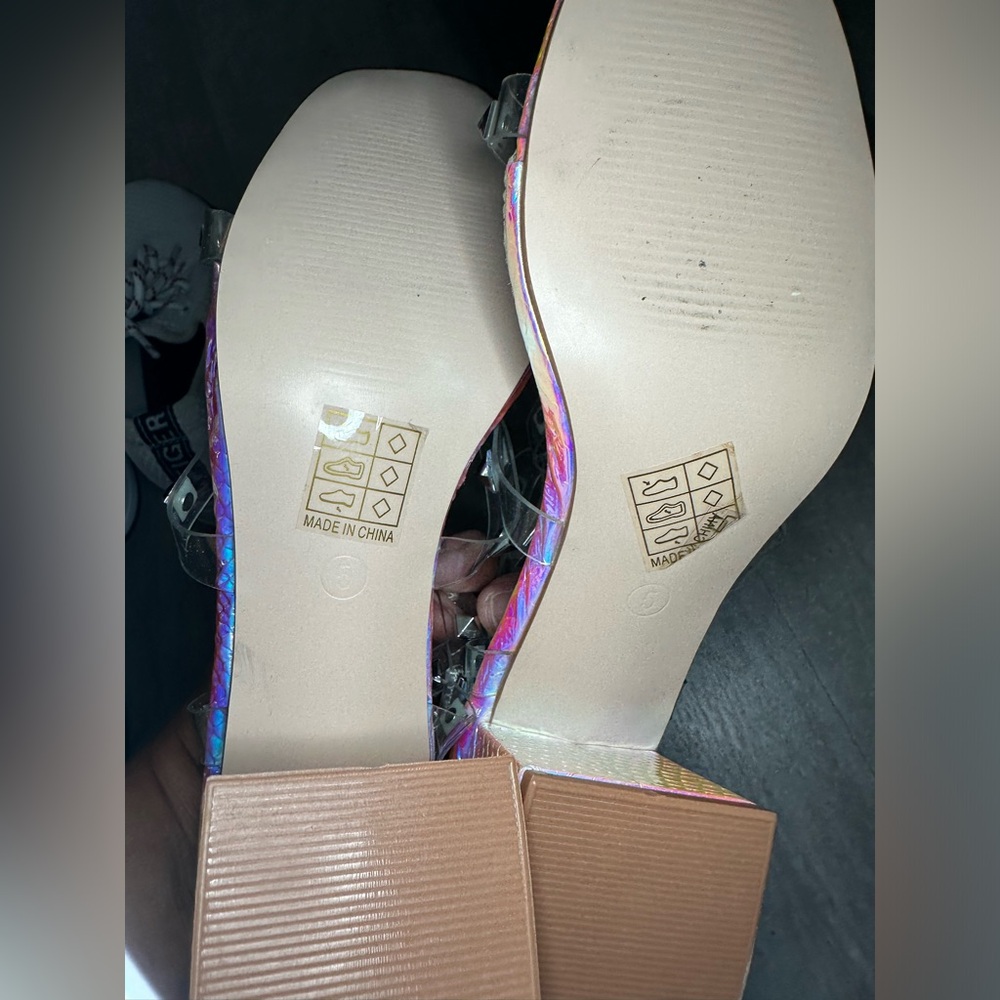 Public Desire sandals. 3 inch block heel. Spear straps with metal studs. Size 7. - Picture 3 of 5